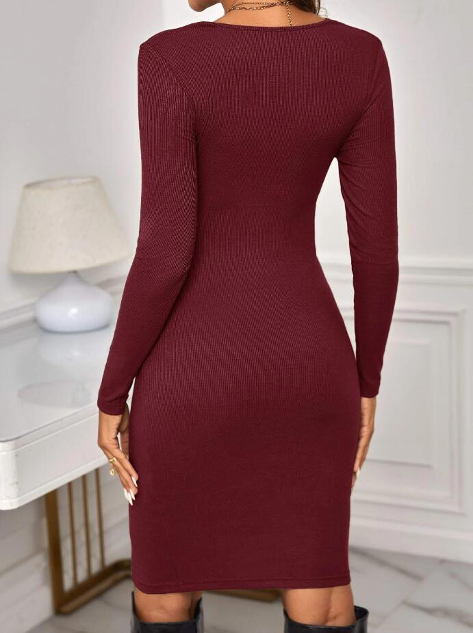 Amazon Maternity Crewneck Long Sleeve Knitted Slim-Fit Maternity Dress Solid Color Short Pregnant Women dress