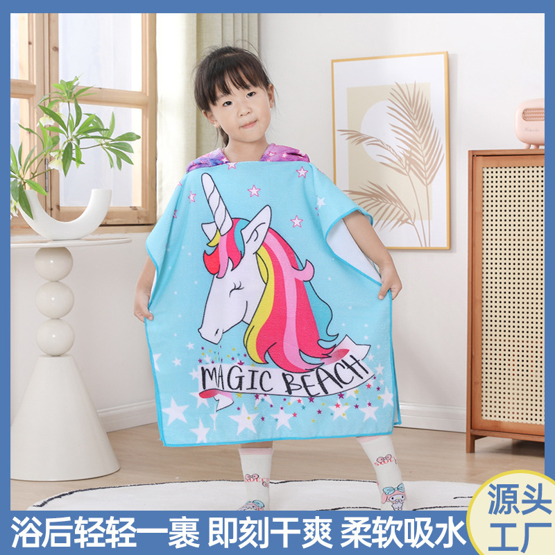 Детское полотенце-пончо, впитывающее, быстросохнущее, теплое, текстильное, пляжное, с капюшоном