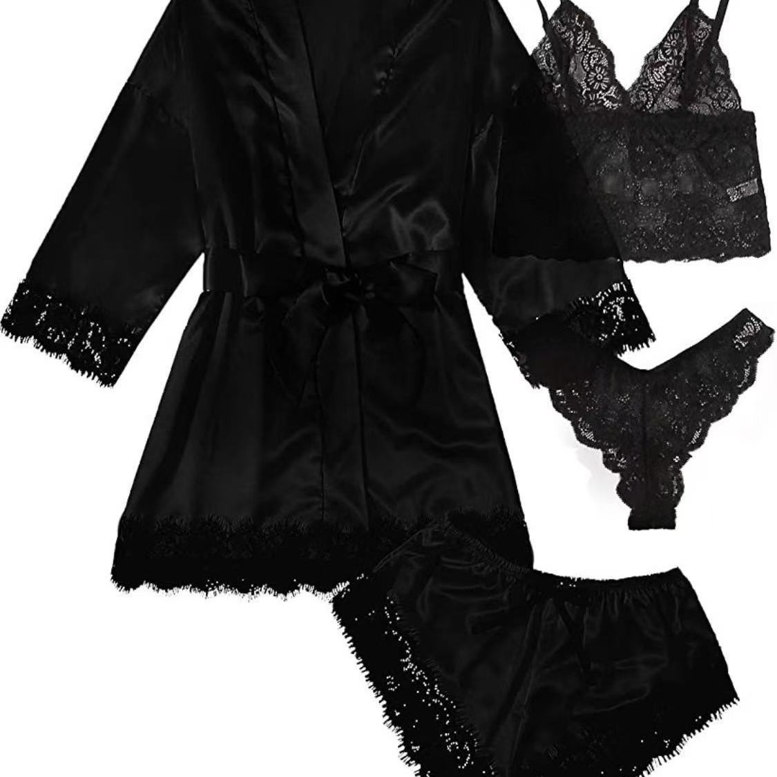 Женская Ночная Women's Lace Pajamas Set Sexy Home Wear Four-Piece Set