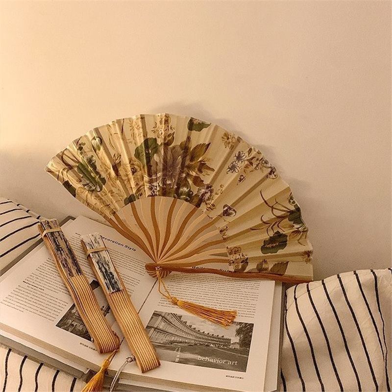 Chinese Style Portable Folding Fan Ancient Fan Props Folding Fan Ins Style Shell Fan Female Summer Photo Props