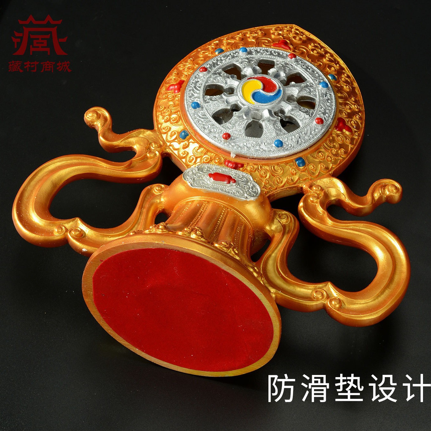 Xizang-Style Painted Double Deer Dharma Wheel Ornament, Seven Treasures of the Wheel King, Manjushri Wheel, Auspicious Household Offering Ornament