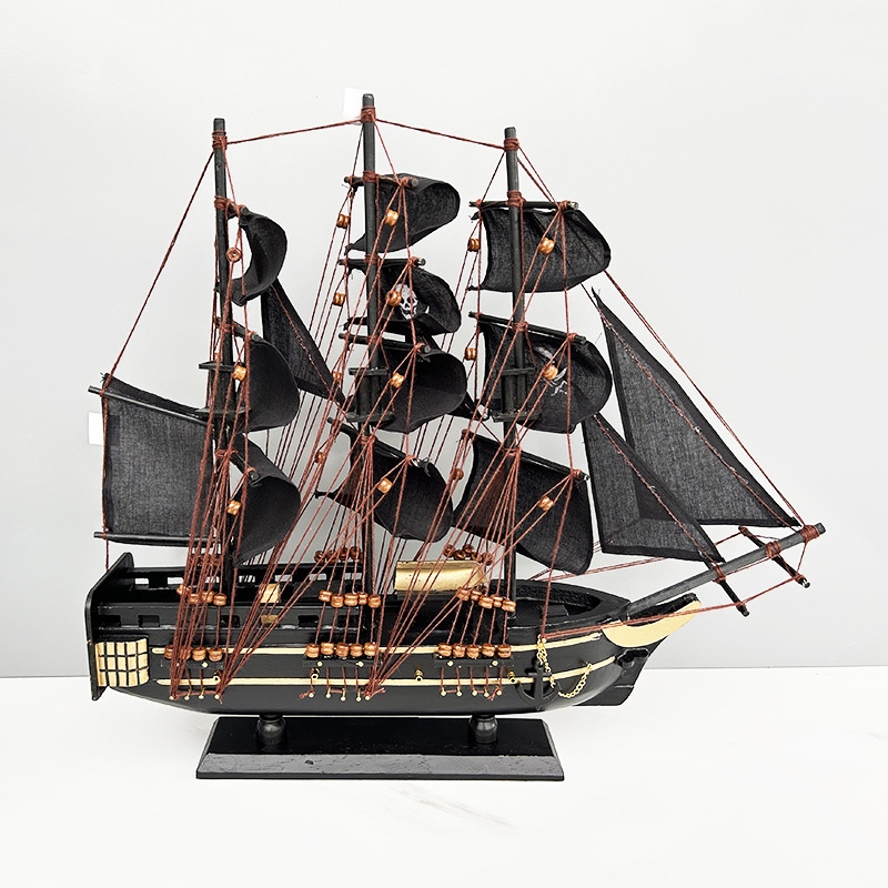 Black Pearl Caribbean Pirate Ship Model Craft Wooden Ship Solid Wood Sailing Ship Vintage Ornament Solid Wood Craftsmanship
