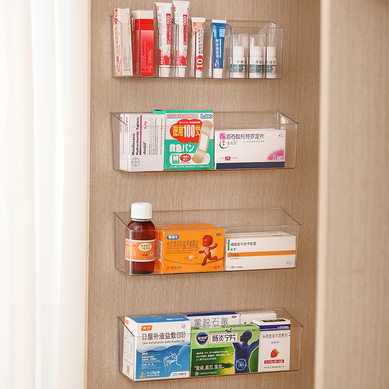 Wall Hanging Separated Storage Box Bathroom Non-perforated Lipstick Eyebrow Pen Storage Box PET Transparent Partition Storage Box New