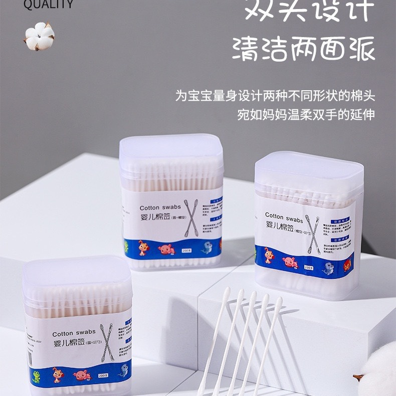 Ватные палочки для детей в коробке, одноразовые двойные ватные палочки, специальная бумажная ручка, ложка для чистки ушей