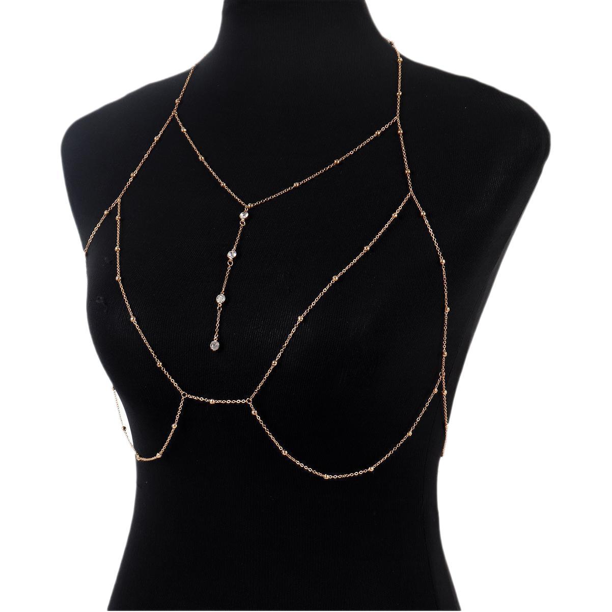 European and American Cross-Border Accessories Beach Bikini Sexy Rhinestone Multi-Layer Tassel Body Chain Cross Chest Chain Clothing Chain