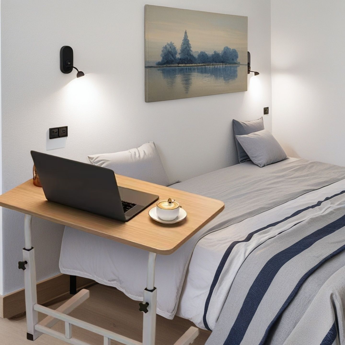 Bedside Table Can Be Raised and Lowered for Studying, Simple Bed Computer Desk for Bedroom, Movable Office Simple Desk