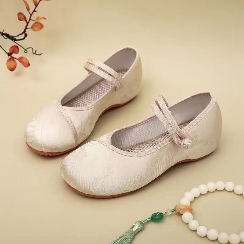 Китайские стильные новые обувь из Пекинской ткани, ретро, атласные и шелковые туфли с перламутровой вышивкой, этнический танец, мягкая подошва, древний стиль династии Хань