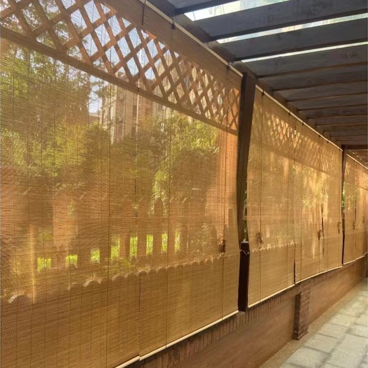 Outdoor Bamboo Blinds, Roller Blinds, Pavilion Balcony Sunshade, Tea Room Sun Protection Bamboo Curtains with Varnish, Waterproof Bamboo Roller Blinds