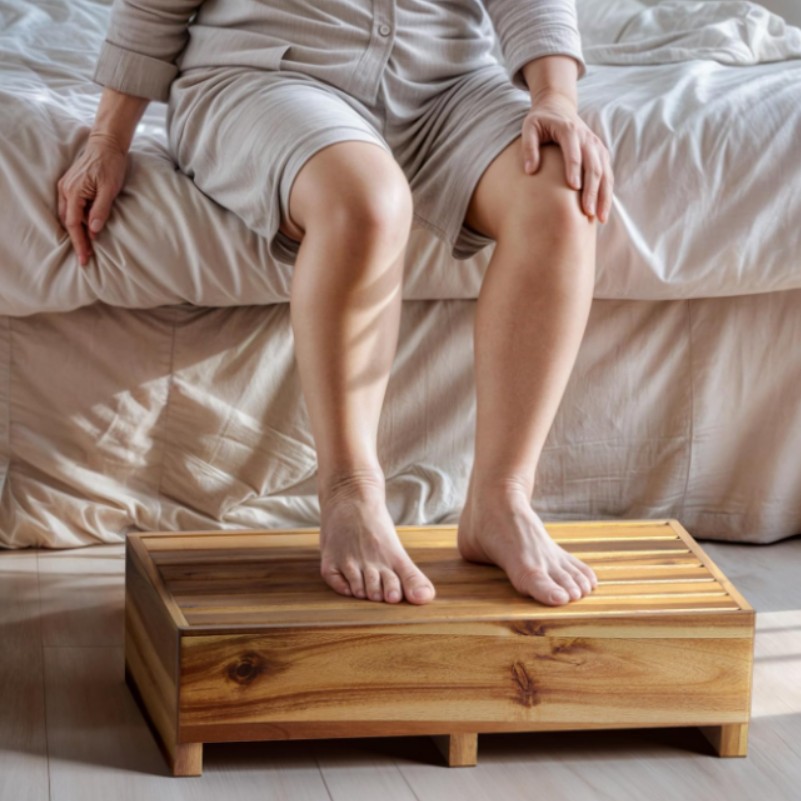 Wooden Step Stool High Ladder Stool Wooden Mobile Step Stool Kitchen Acacia Wood Footrest Bedroom under Bed Wooden Footrest