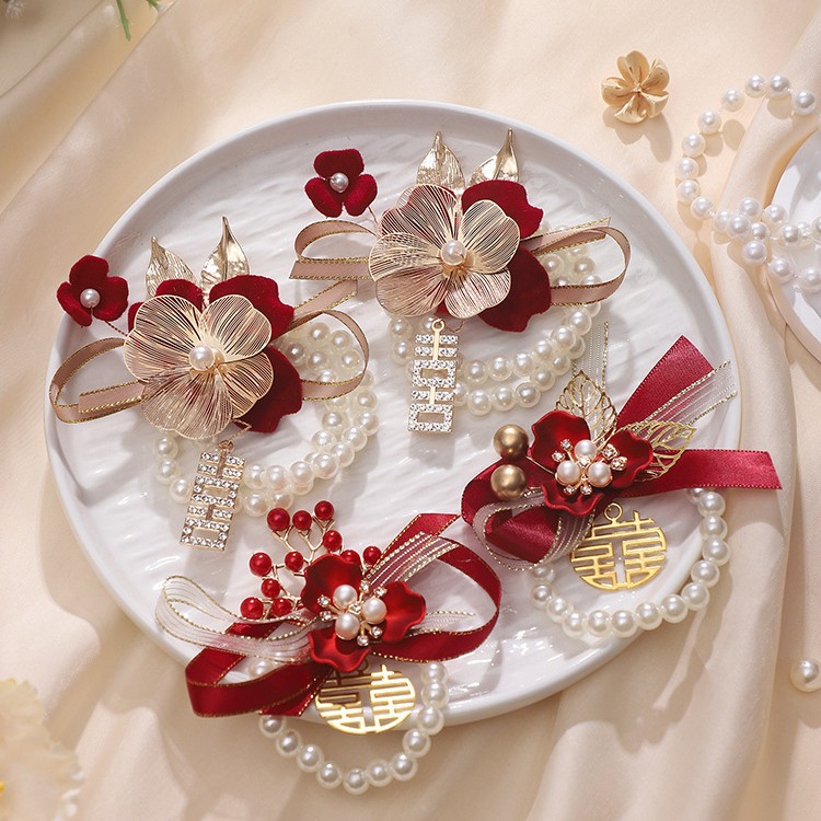 Bridesmaid's Wrist Flower Wedding Bride's High-End Super Fairy Hand Flower Arm Decoration Wedding Sister Group Bridesmaid Group Ribbon