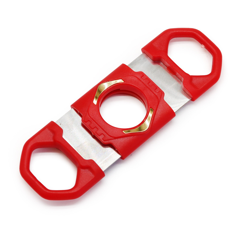 Cross-Border Plastic Outer Shell Stainless Steel Cigar Cutter Thickened Portable Cigar Knife Double-Edged Lightweight Smoking Accessories Cigar Accessories