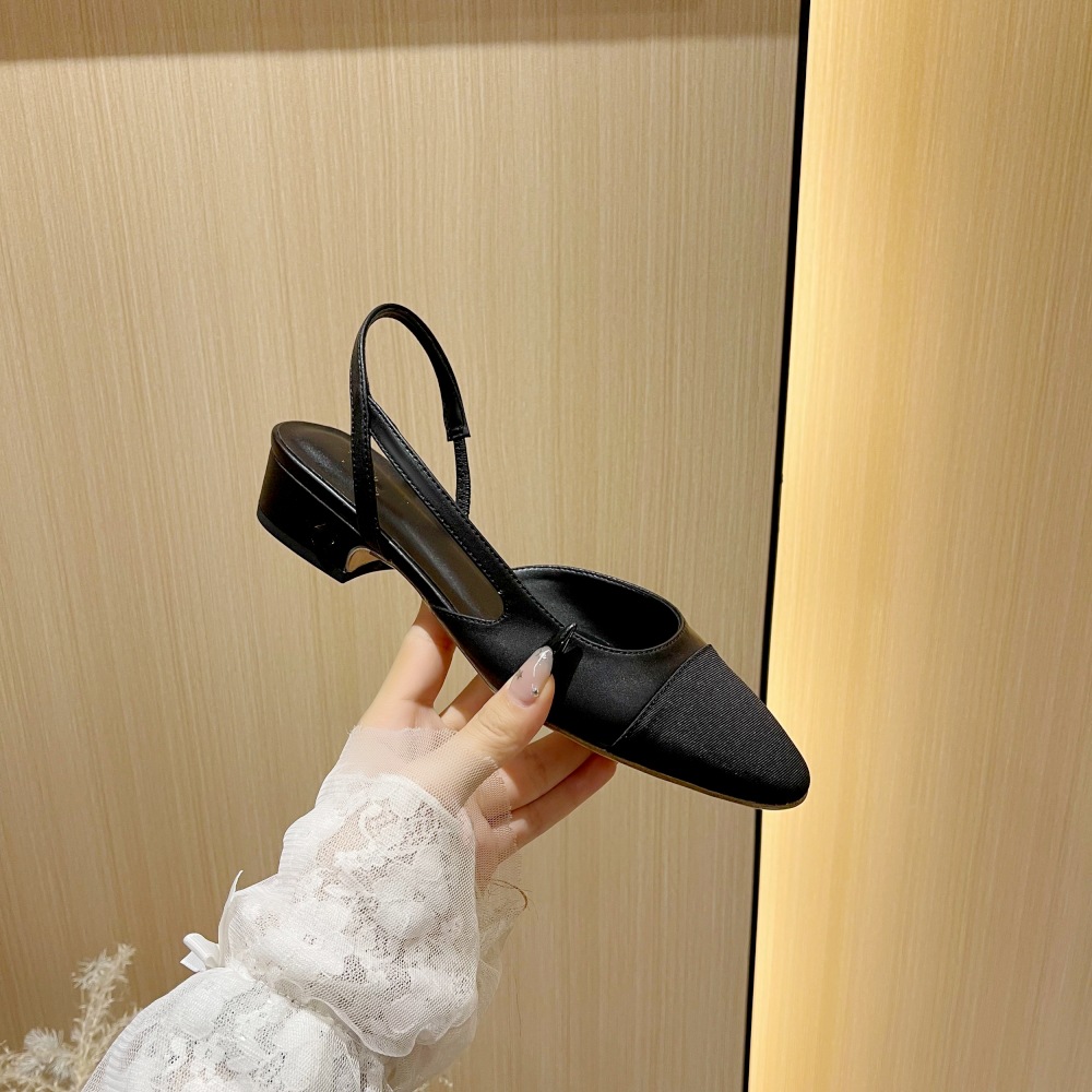 Burgundy Small Fragrant Style Thick Heel Single Shoes for Women with Back Strap Square Toe Color Matching Medium Heel Hollow Toe Sandals Versatile