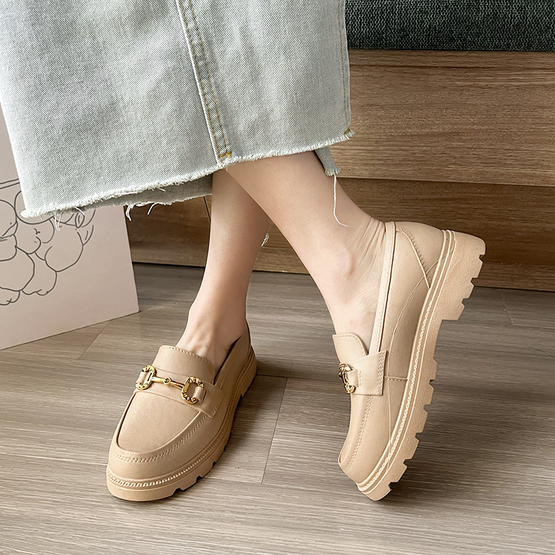 Summer New Lefu Shoes Home Thick Slippers Women's Non-slip Retro Small Gold Button British-style All-match Toe Shoes