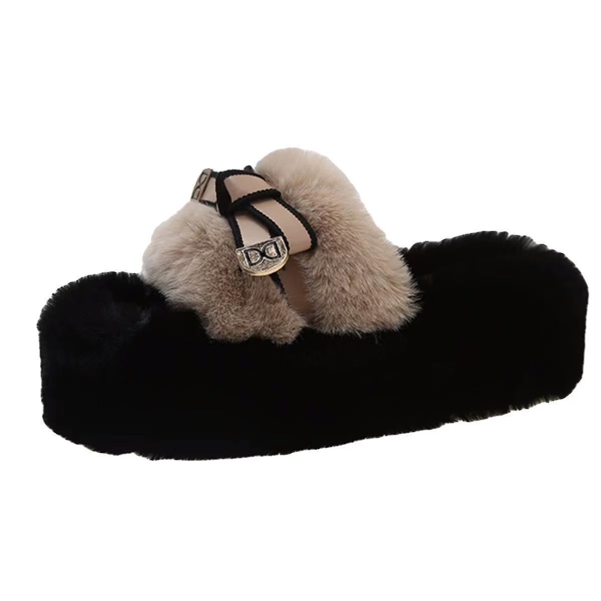 Thick-Soled Height-Increasing Plush Slippers for Women's Outer Wear 2025 New High-Looking and Tall Plush Autumn and Winter Home Cotton Slippers