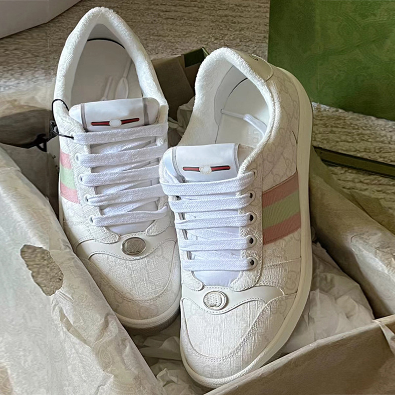 2025 New Gommel Hot Rhinestone Dirty Shoes All-match Old Flower Green Cyber-famous All-match Sneakers Leather White Shoes