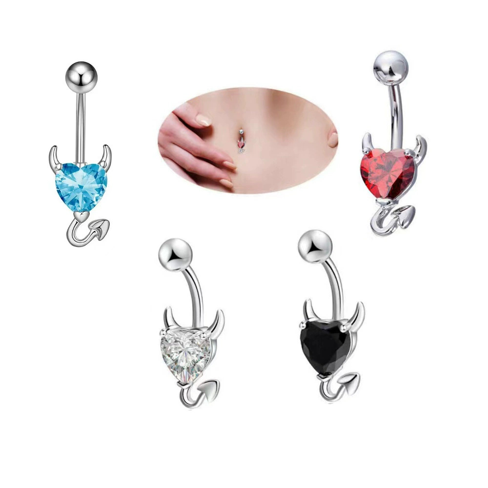 Manufacturer Wholesale New Cross-Border Piercing Jewelry Navel Nail Sexy Little Devil Love Zircon Navel Ring Customization