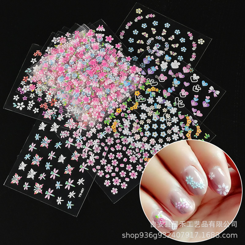 Cross-Border Popular 3D Nail Art Stickers Black and White Color Nail Stickers French Nail Stickers Manufacturer Wholesale
