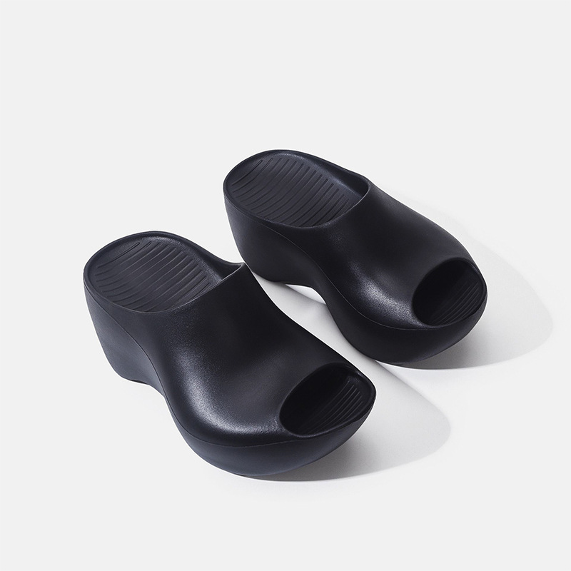 2024 summer new EVA muffin slippers thick-soled fish-mouth open-toe half slippers after stepping on excrement feeling empty height-increasing shoes for women