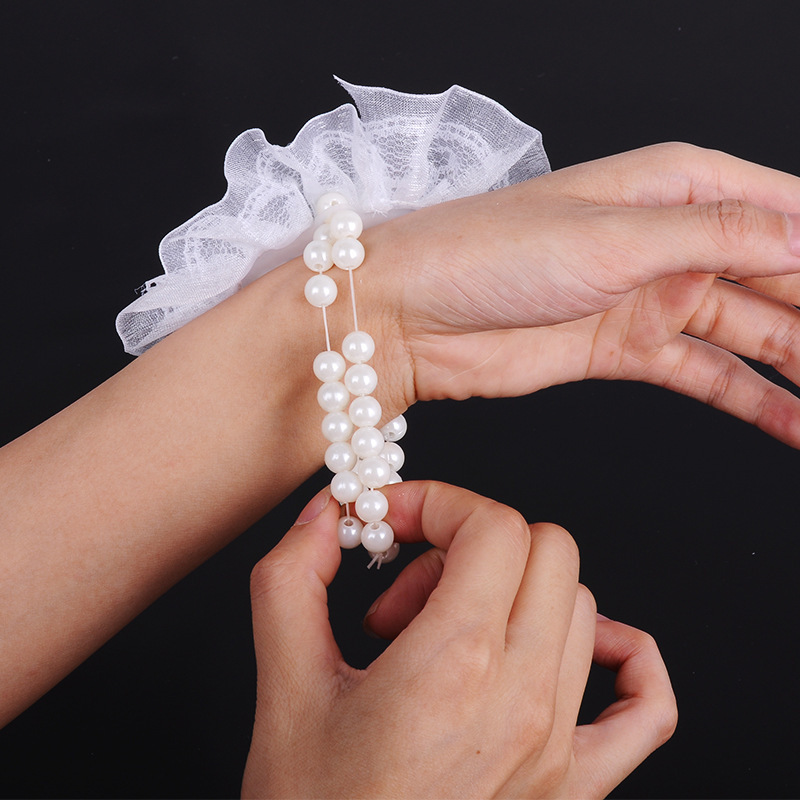 Beaded Hand Flower Bride Wedding Wrist Flower Pearl Flower Wrist Wreath Bridesmaid Sister Bracelet Flower Lace Hand Torthen