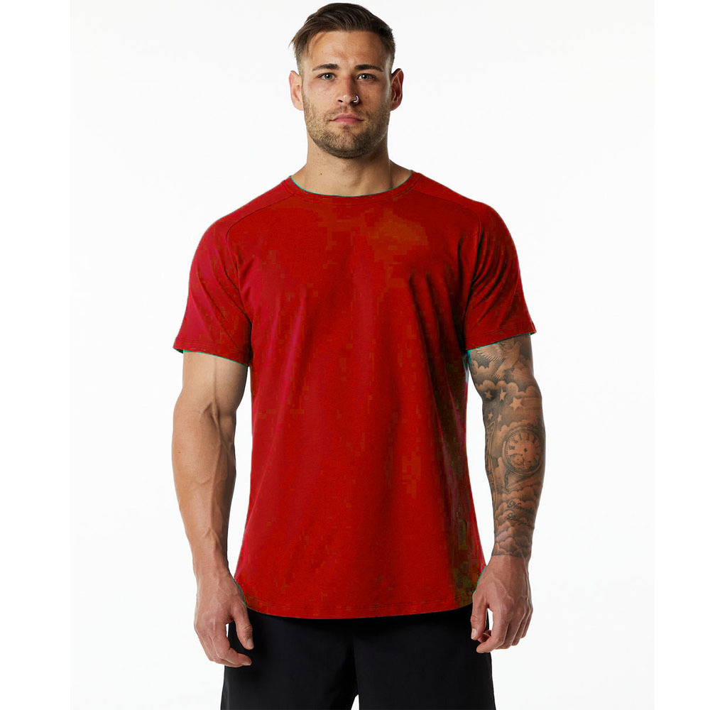 Summer European and American plus size sports fitness short sleeve men's cotton round neck solid color casual workout blank black T-shirt
