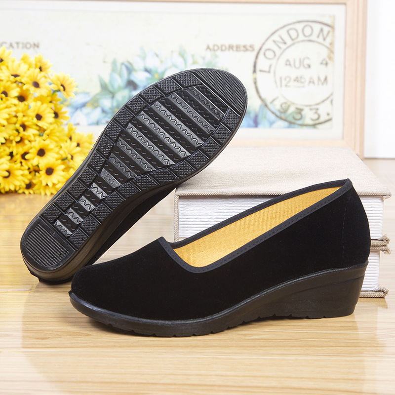 Old Beijing Cloth Shoes Women's Black Cloth Shoes One Pedal Wedge Polyurethane Soft Bottom Non-slip Cloth Shoes for Hotel Bank Attendants