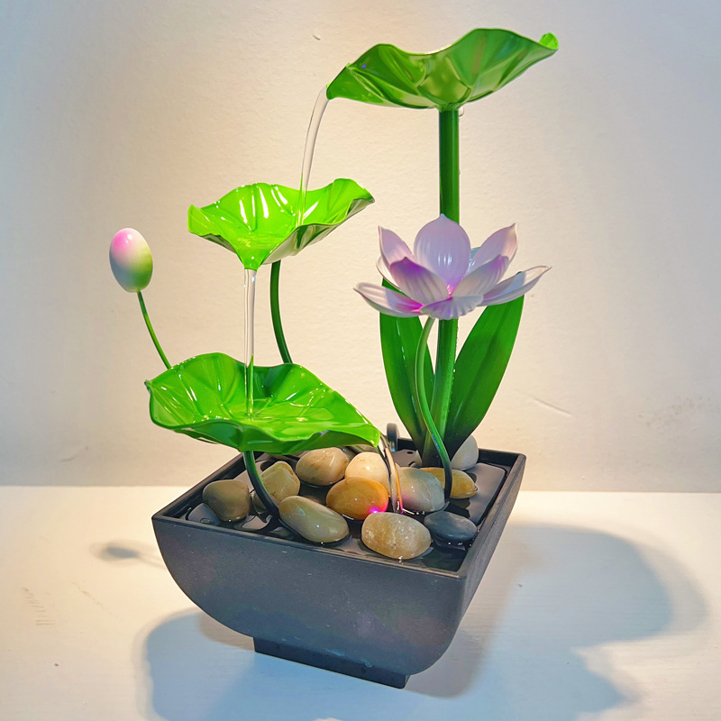 Desktop Home Green Leaf Lotus Iron Flowing Water Ornaments Office Living Room Entrance Landscape Fountain Decorations