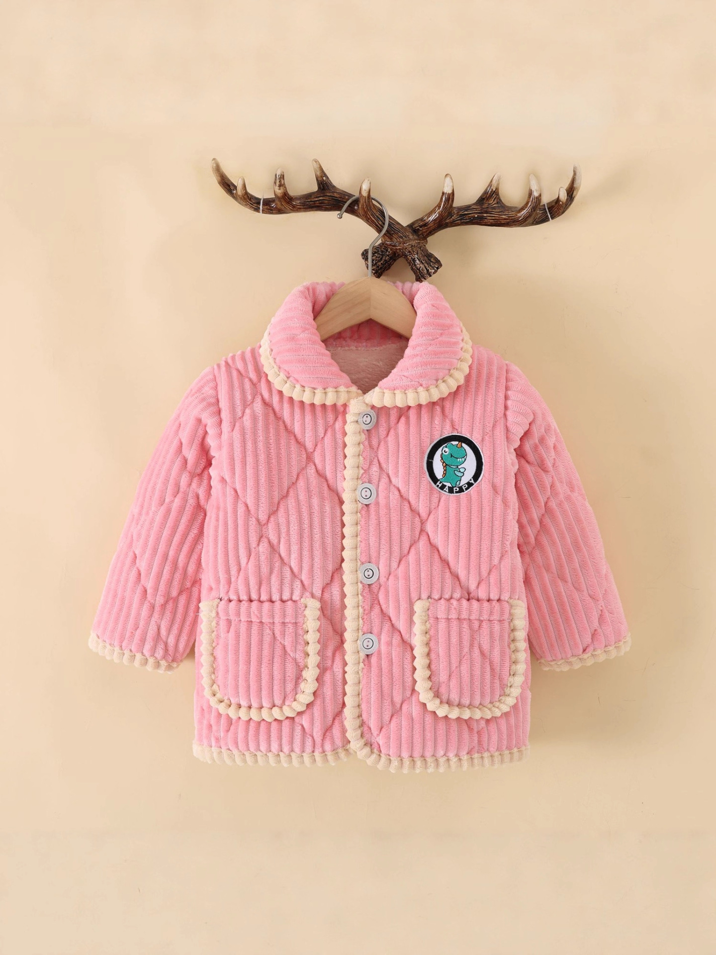 Single-Piece Top Autumn and Winter Kidsren's Pajamas Flannel Three-Layer Quilted Thickeneded Winter Thickeneded Home Clothes for Boys and Girls