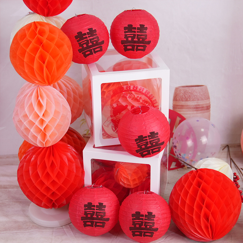 Wedding Style Red Lantern Chinese Paper Lantern Tree Hanging Ornaments Bride Photo Props Wedding Room Decoration