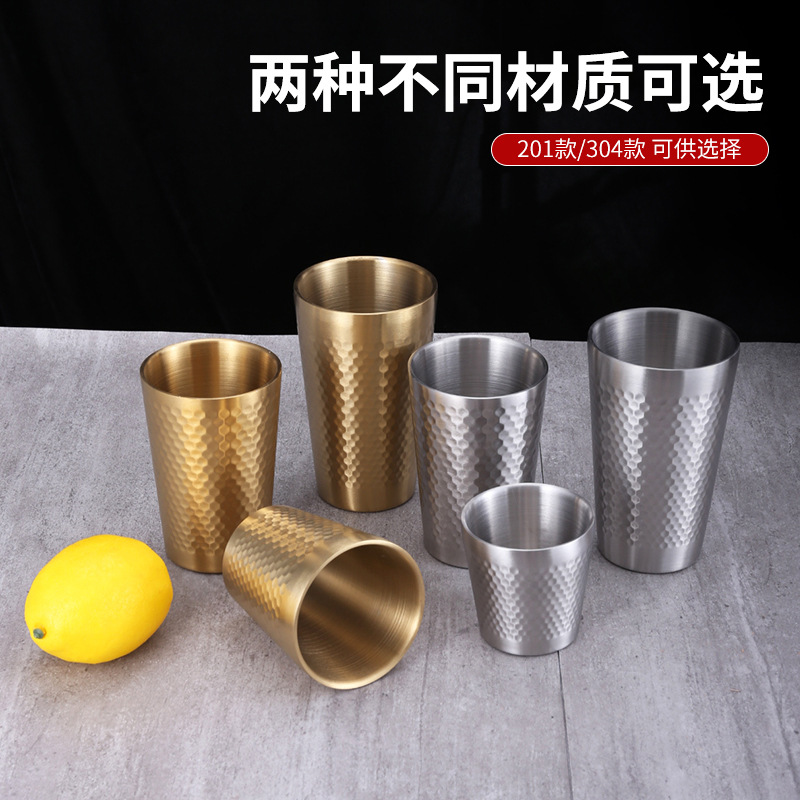 304 stainless steel cup Korean-style cup restaurant water cup beer cup double-layer heat insulation thickened children's drinking cup