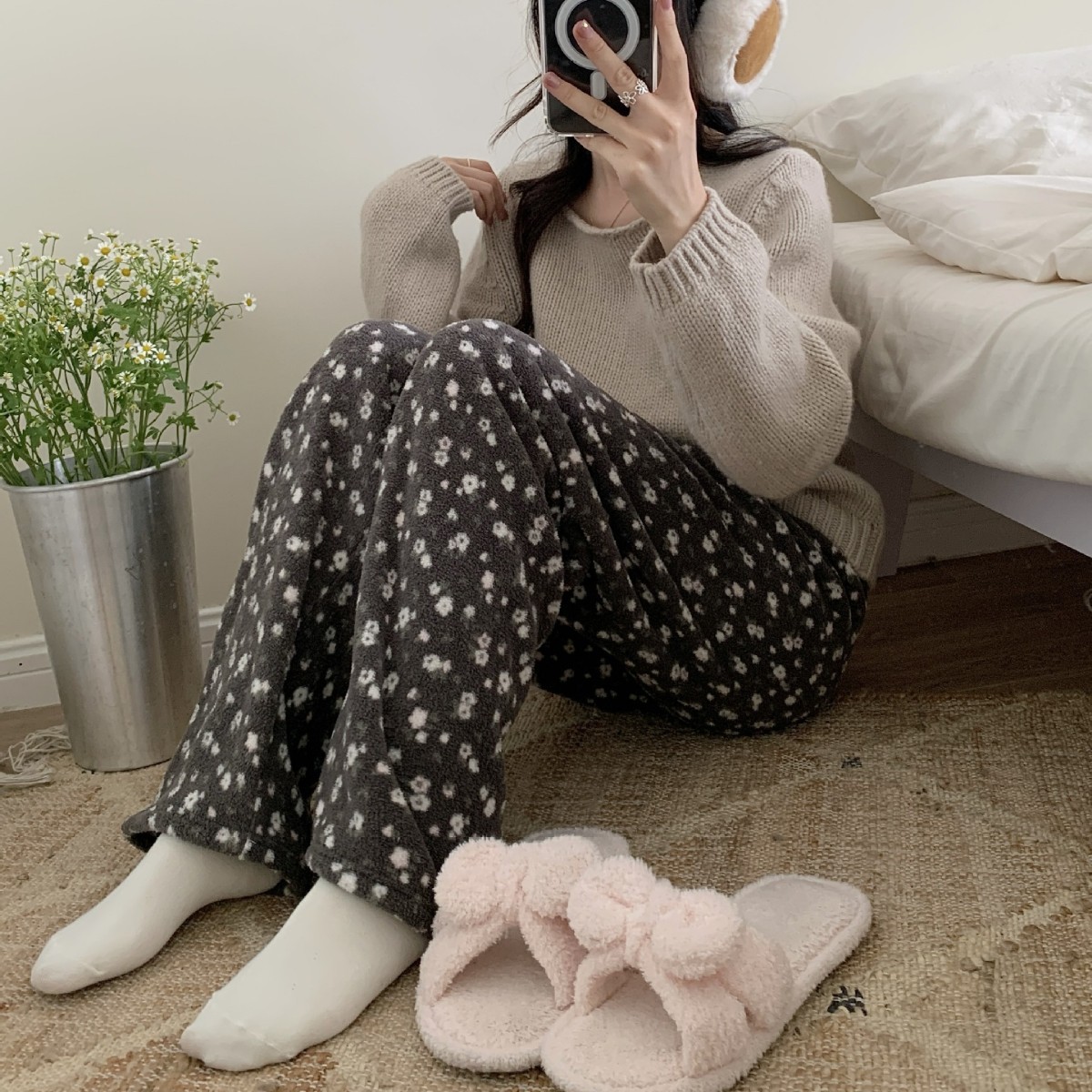 2025 New Snow Velvet Pajama Pants for Women, Coral Velvet Autumn and Winter Fleece-Lined Thickened Warm Long Pants, Flannel Home Long Pants