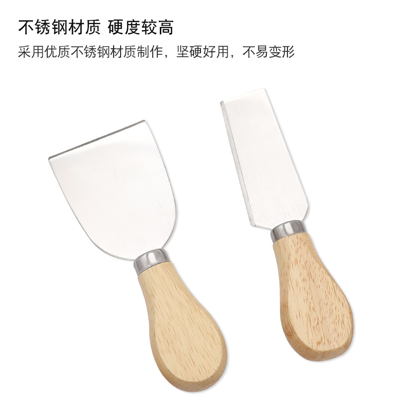 Cross-border hot sale oak handle cheese butter spatula cheese cream cheese knife stainless steel cake shovel pizza knife fork