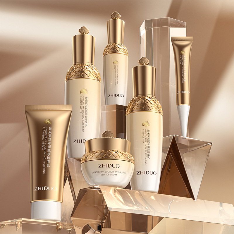 Zhiduo Ganoderma Qinrun Zhenxiang Six-Piece Skin Care Product Set Genuine Wholesale Firming Hydrating Moisturizing Wholesale