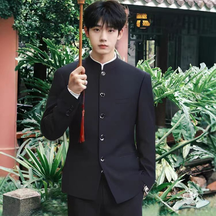 Костюм жениха для свадьбы, костюм с стойким воротником Чжуншань, новый китайский стиль, костюм для художественного экзамена и выступления