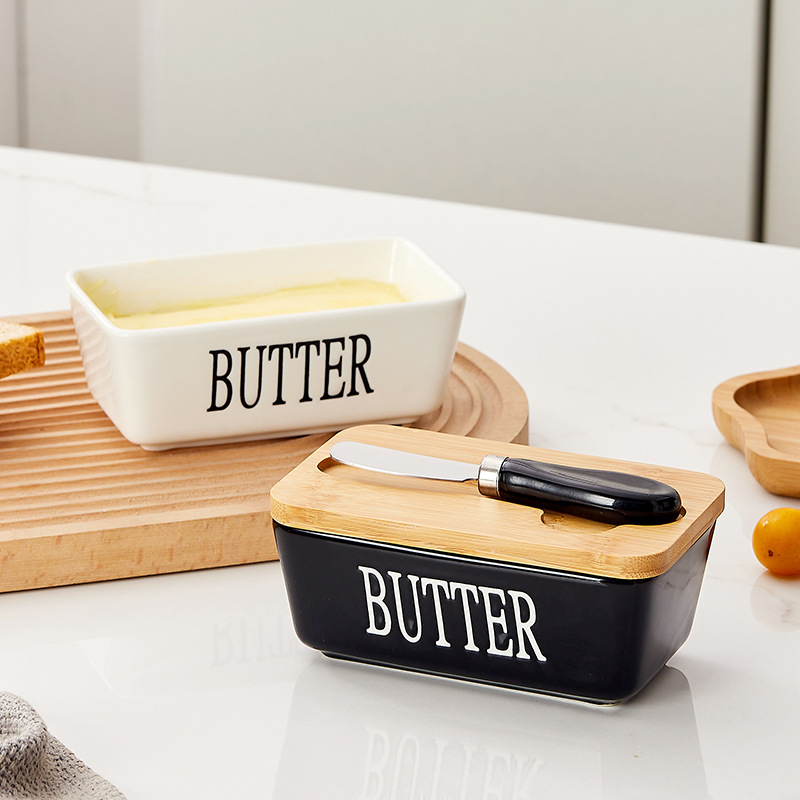 Креативная черная керамическая коробка для масла с ножом, оптовая продажа