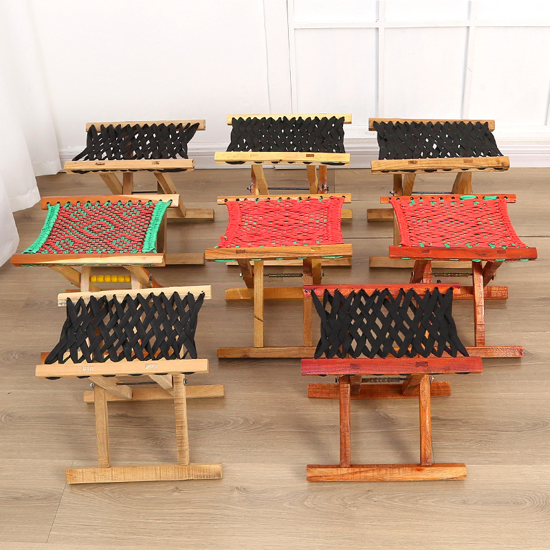 Factory supply Huaimu Mazar folding Mazar stool portable folding household solid wood bench woven flower support stool wholesale