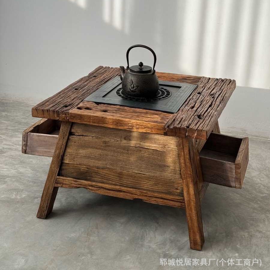 Surprise Style Old Elm Hot Pot Table Courtyard Balcony Zen Barbecue Tea Table Log Stove Tea Table Stove Table
