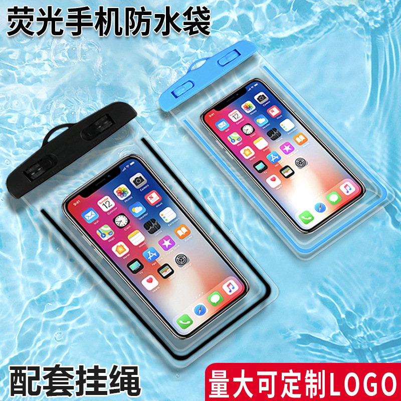 PVC transparent luminous mobile phone waterproof bag customized sealable touch screen luminous swimming drifting hot spring diving wholesale