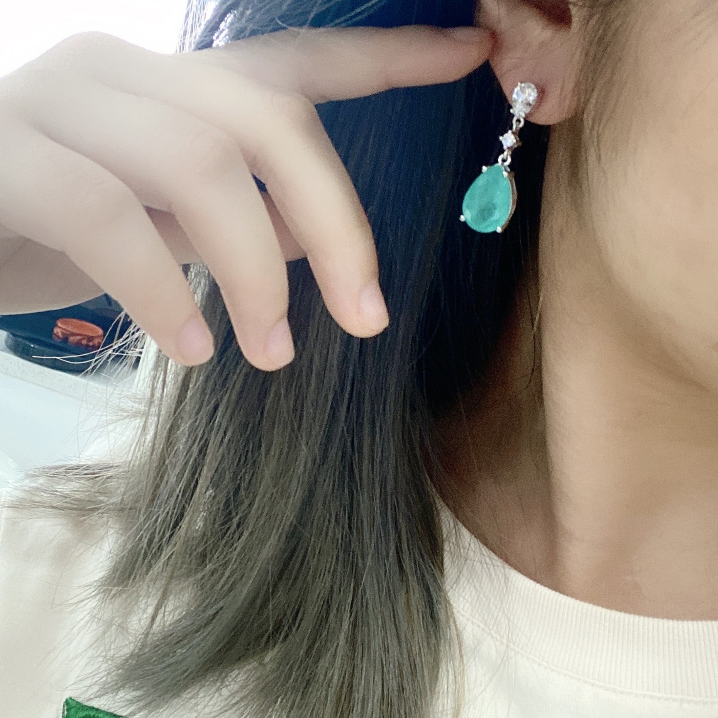 Shipei Jewelry Green Smart Earrings Long 6 karat Water Drops 10*14 European and American Luxury Earrings Earrings 2025