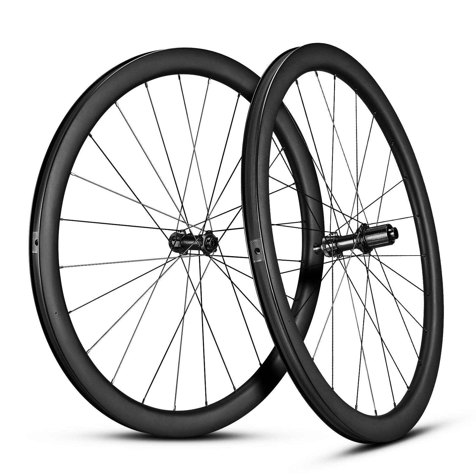 Unlabeled Road Bike Carbon Fiber Wheel Set 700C Center Lock Disc Brake 45-Blade Carbon Fiber Wheel Set Thru-Axle Hub
