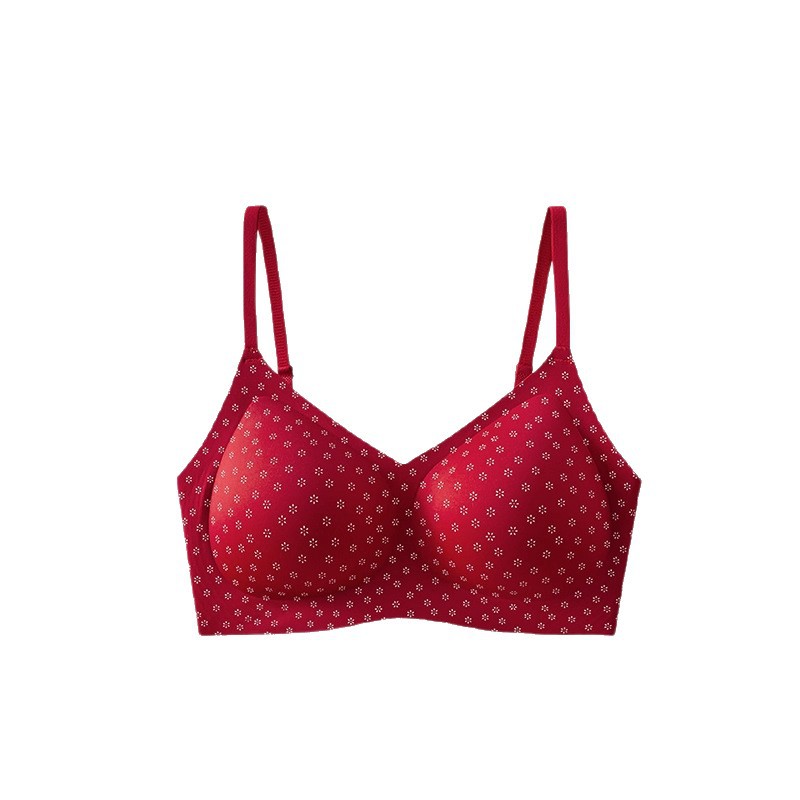 New Year's Red Striped Floral Lucky Bra for Girls, Anti-Sagging, Breathable and Comfortable Underwear
