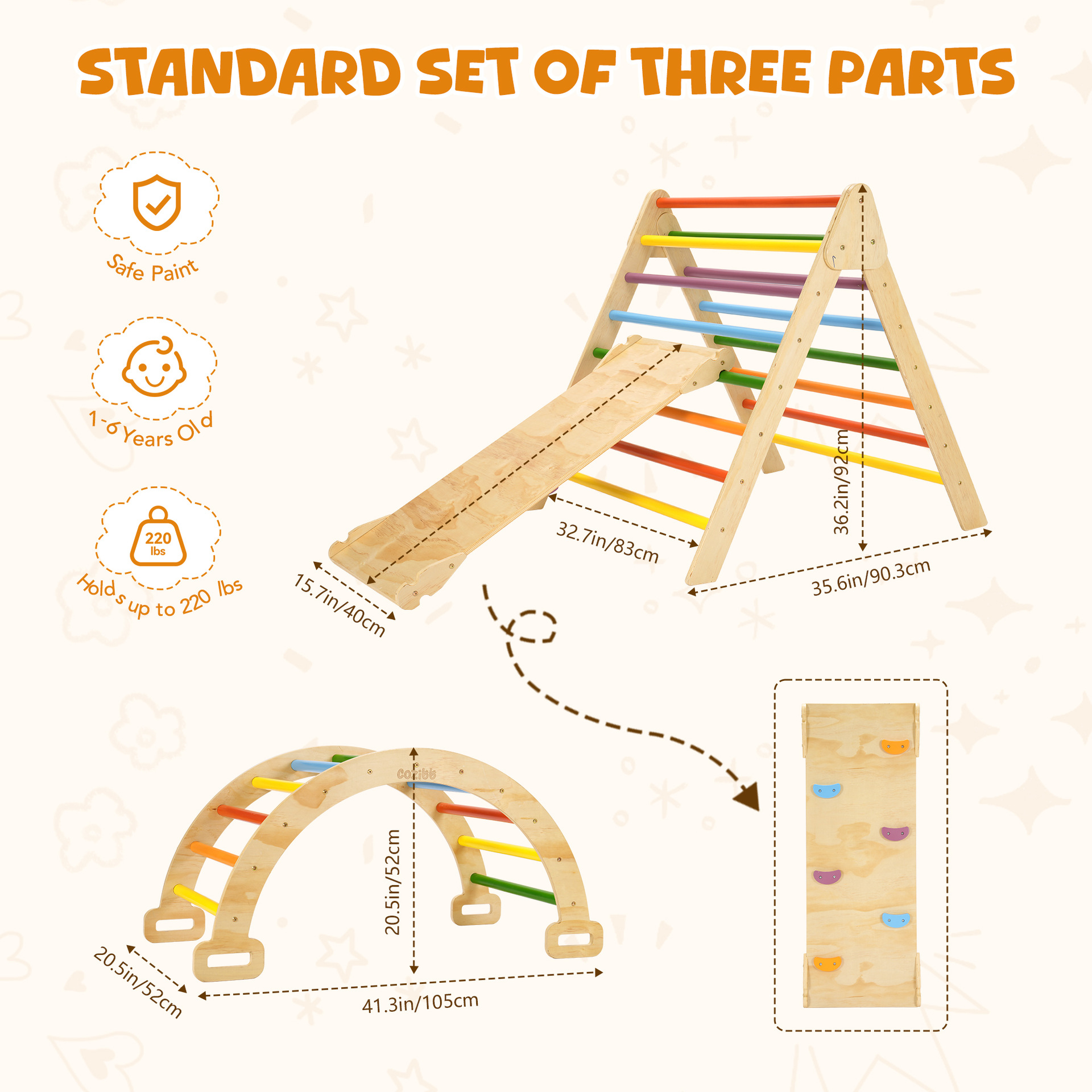 Wooden Foldable Children's Climbing Frame Indoor and Outdoor Baby Early Education Colorful Climbing Frame Toddler Sensory Training Equipment