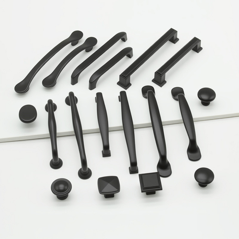 American-Style Black Handle for Cabinet Doors, Drawers, Wardrobes, Bedside Tables, Bathroom Cabinets, Minimalist Single-Hole Handle