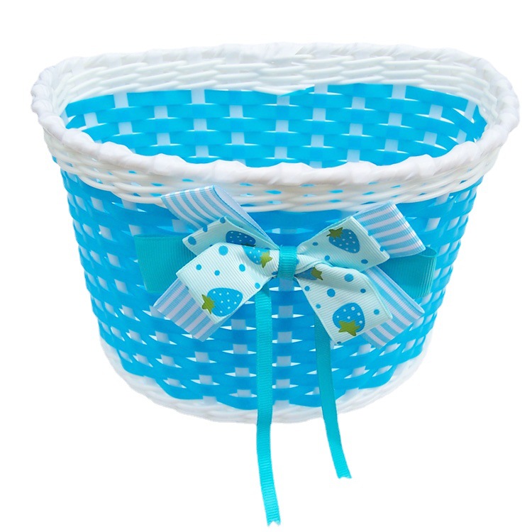 In stock supply children's scooter basket small size children's bicycle handmade plastic woven basket baby carriage basket