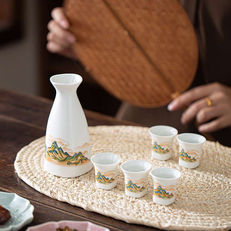 New Retro Qianli Jiangshan Ceramic Wine Set Small Wine Glass Household Chinese Liquor Dispenser