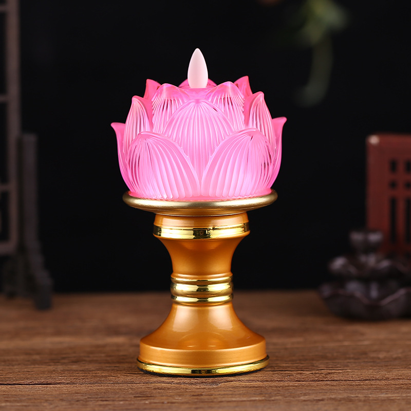 New Coloured Glass Lotus Lantern Buddha Lights Home Battery Buddha Lights