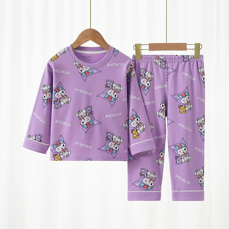 Комплект детских пижам из 100% хлопка весна и осень, новый стиль для мальчиков и девочек, средний и большой размер, теплый мультяшный комплект для ранней осени и ранней весны