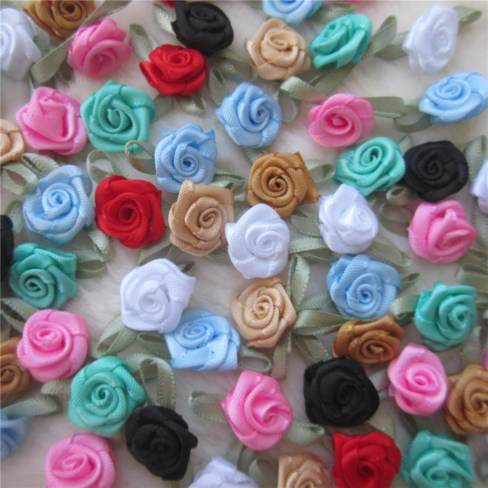 Ready-Made Hair Accessories, Clothes, Handmade Ribbons, Satin Ribbons, Green Leaves, Figure-Eight Rose Decorations, DIY Accessories Wholesale