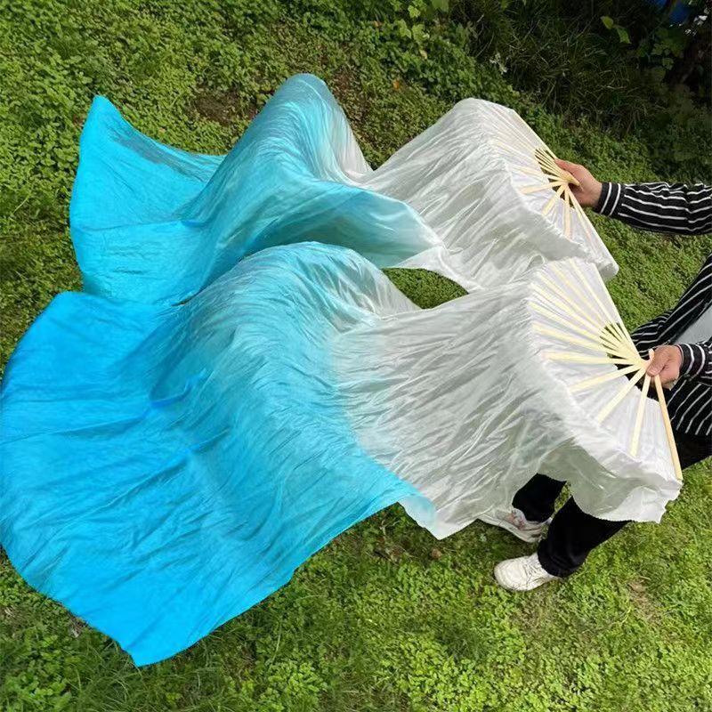 Koi Dance Fan, Long Silk Fan, Classical Dance Long Fan, Black and White Gradient Ink Fan, Left Finger Moon Dance Fan