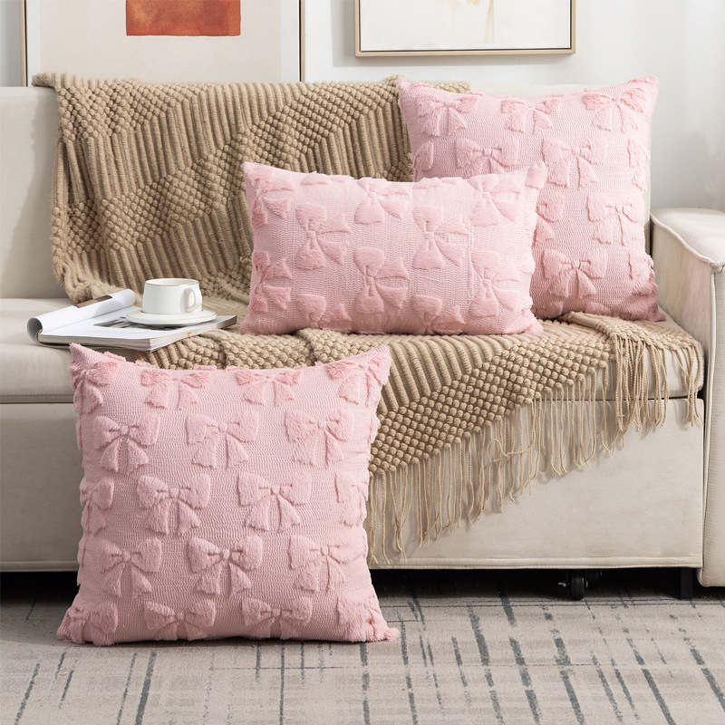 Cross-border New Quilted Embroidered Pillow Case Rabbit Hair Sofa Pillow Core-free Bedside Pillow Office Back Cushion