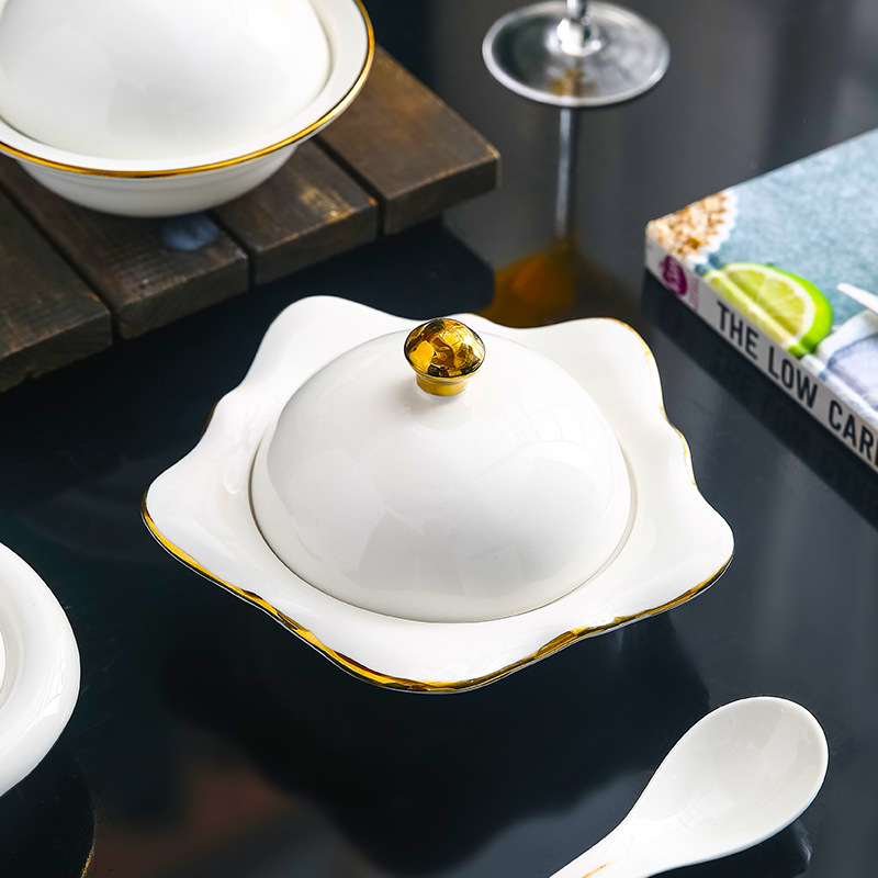 Home Hotel ceramic bird's nest dessert with lid stewed bird's nest abalone Liaoshen dish